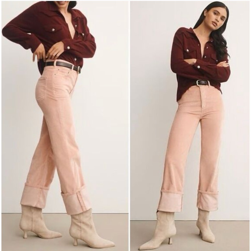 Pilcro Pants Womens 31 Pink Orange Scotty Cuffed Straight High Rise Boho Retro